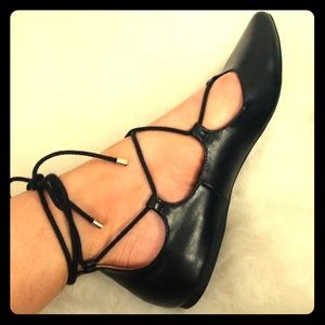 Pointed lace up ballet flats